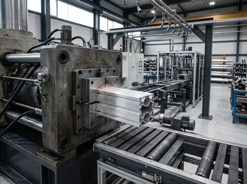Aluminum extrusion press producing a custom aluminum profile